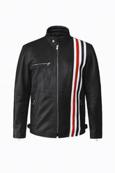 Men's Genuine Leather Biker Jacket | Racing Stripe Design | Tangico International