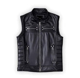 Men's Premium Black Genuine Leather Biker Vest | Motorcycle Riding Sleeveless Jacket | Tangico International