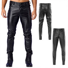 Men's Genuine Leather Motorcycle Biker Pants Black Slim Fit Riding Trousers Custom