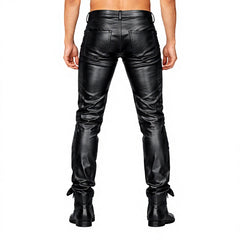 Men's Genuine Leather Motorcycle Biker Pants Black Slim Fit Riding Trousers Custom