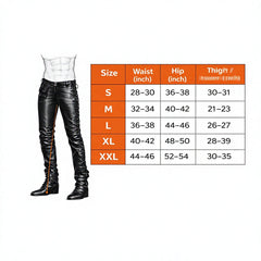 Men's Genuine Leather Motorcycle Biker Pants Black Slim Fit Riding Trousers Custom