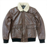 Men's Brown Genuine Leather Bomber Jacket With Sherpa Lining Turn-down Collar Windproof Winter Moto Biker Style