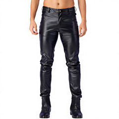 Men's Genuine Leather Motorcycle Biker Pants Black Slim Fit Riding Trousers Custom