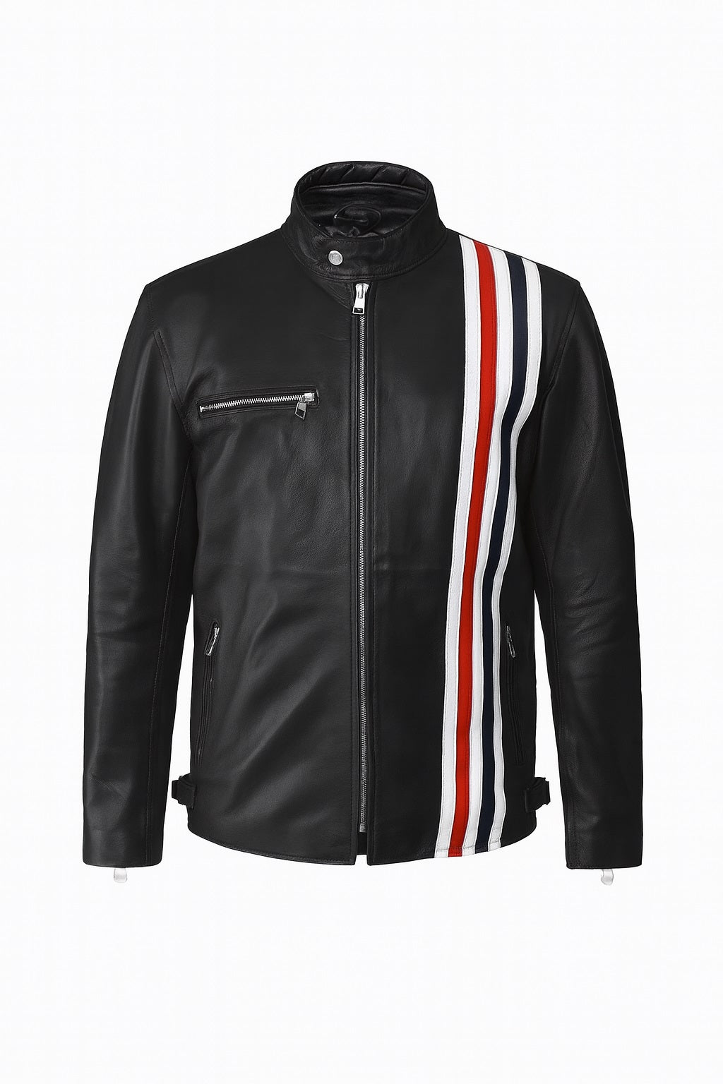 Men's Genuine Leather Biker Jacket | Racing Stripe Design | Tangico International