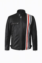 Men's Genuine Leather Biker Jacket | Racing Stripe Design | Tangico International