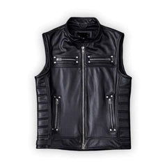 Men's Premium Black Genuine Leather Biker Vest | Motorcycle Riding Sleeveless Jacket | Tangico International