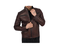Men's Brown Genuine Leather Biker Jacket – Slim Fit Motorcycle Racing Jacket | Tangico International