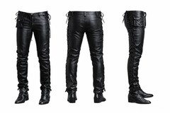 Men's Black Genuine Leather Lace-Up Pants Biker Premium Leather