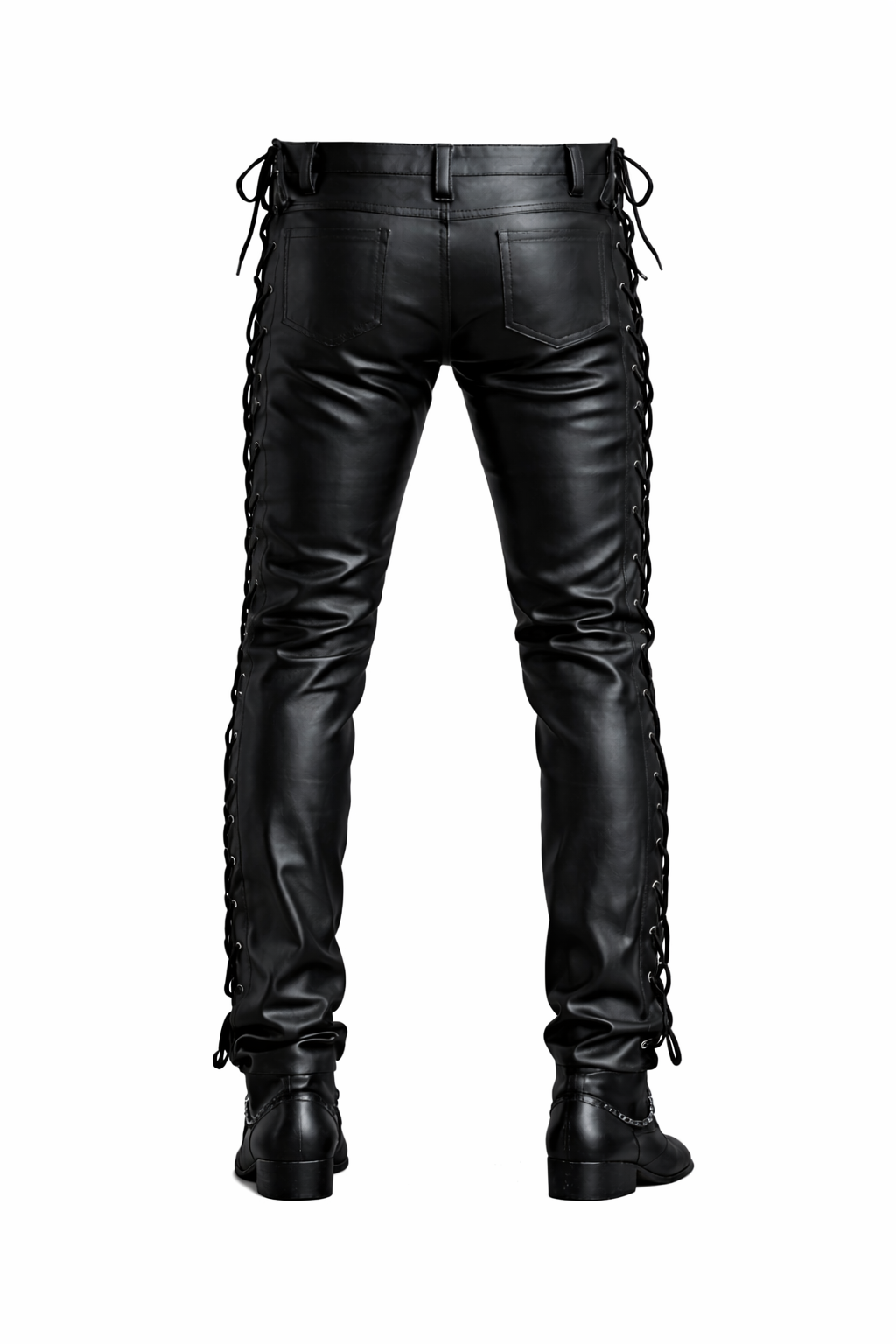 Men's Black Genuine Leather Lace-Up Pants Biker Premium Leather