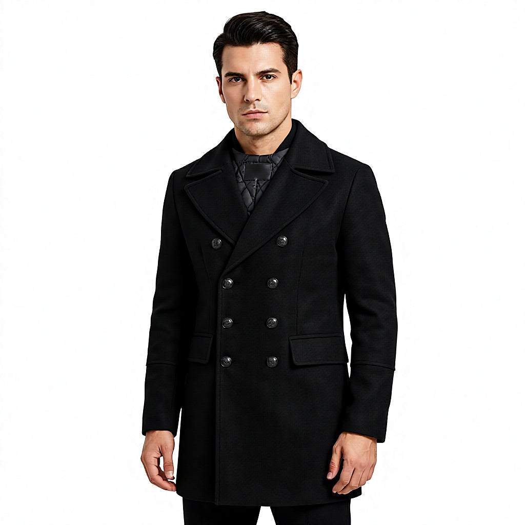 Men's Premium Black Double Breasted Wool Peacoat | Classic Winter Overcoat | Tangico International