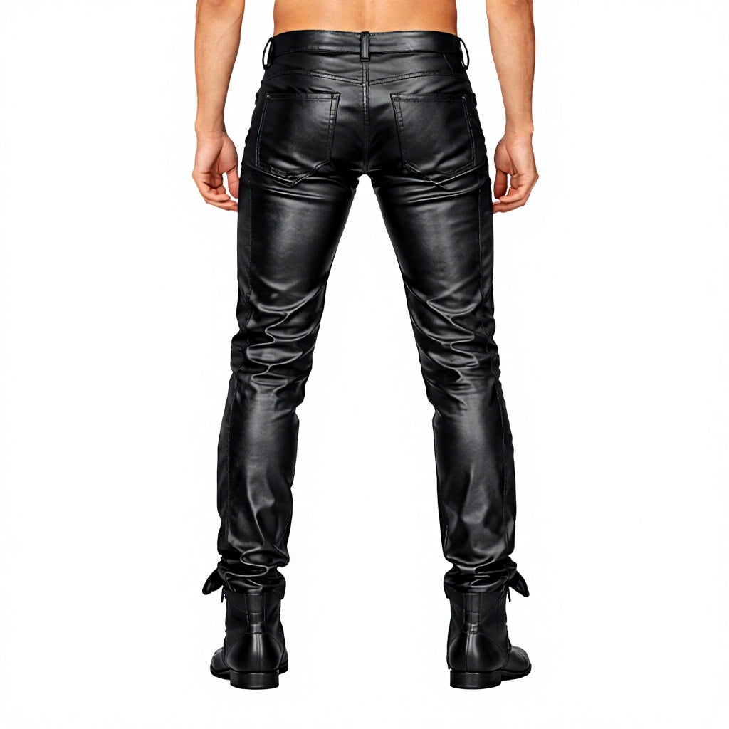 Men's Genuine Leather Motorcycle Biker Pants Black Slim Fit Riding Trousers Custom
