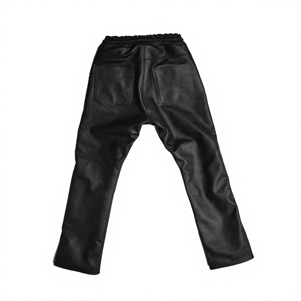 Men's Genuine Leather Pants Black Motorcycle Biker Trousers Slim Fit Custom Sizes
