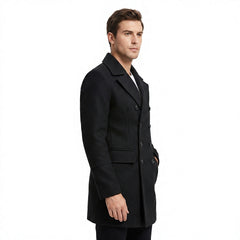 Men's Premium Black Double Breasted Wool Peacoat | Classic Winter Overcoat | Tangico International