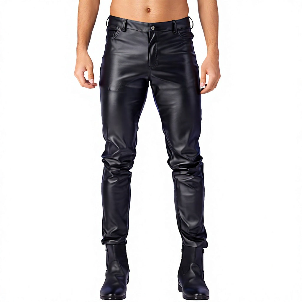 Men's Genuine Leather Motorcycle Biker Pants Black Slim Fit Riding Trousers Custom