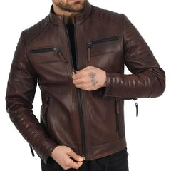 Men's Brown Genuine Leather Biker Jacket – Slim Fit Motorcycle Racing Jacket | Tangico International