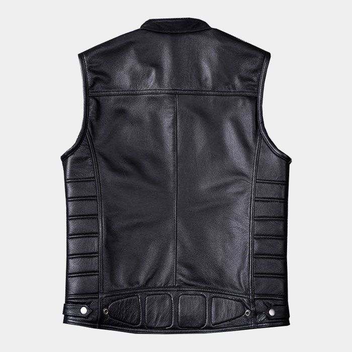 Men's Premium Black Genuine Leather Biker Vest | Motorcycle Riding Sleeveless Jacket | Tangico International