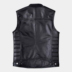 Men's Premium Black Genuine Leather Biker Vest | Motorcycle Riding Sleeveless Jacket | Tangico International